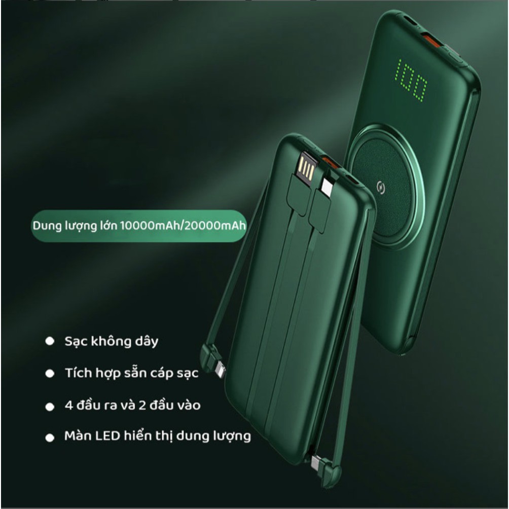 Pin dự phòng dung lượng lớn hỗ trợ sạc nhanh không dây P1 GreenPower  20.000mAh thế hệ mới 2021