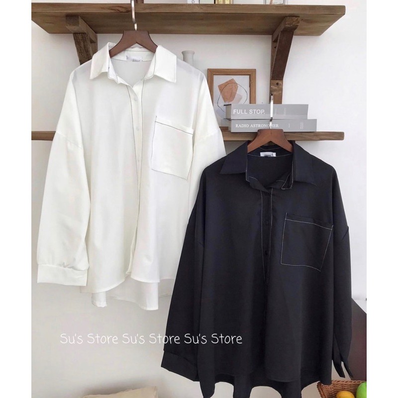 Áo sơ mi lụa viền chỉ