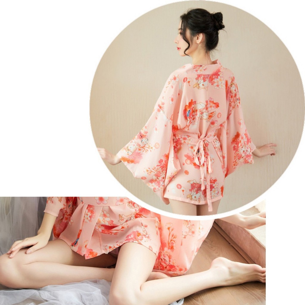 Áo choàng Kimono hoa đào cao cấp sexy B157