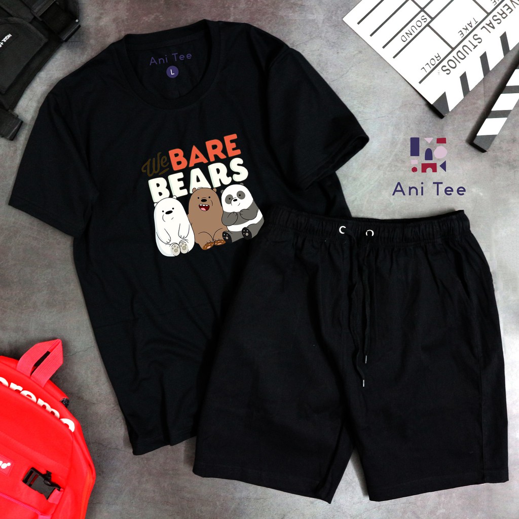 Combo Áo Thun 100% Cotton We Bare Bears + Quần Short Kaki