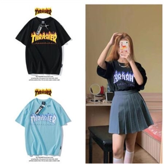 Áo Thun Tay Ngắn Cổ Tròn Vải Cotton In Chữ Thrasher Kiểu Cổ Điển Cho Nam Và Nữ