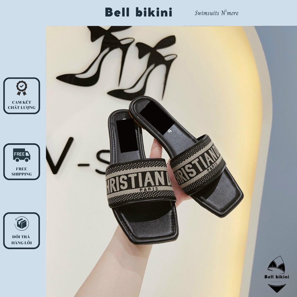 Dép Lê Thổ Cẩm Chri.Stian Di.Or Quai Chun Thời Trang Sang Chảnh - Dép Lê Quai Ngang Đế Bệt Mũi Tròn - Bell Bikini - D043