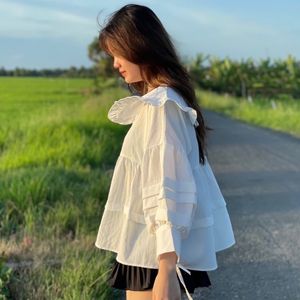 Áo kiểu babydoll tay phồng MS28 MÀU TRẮNG
