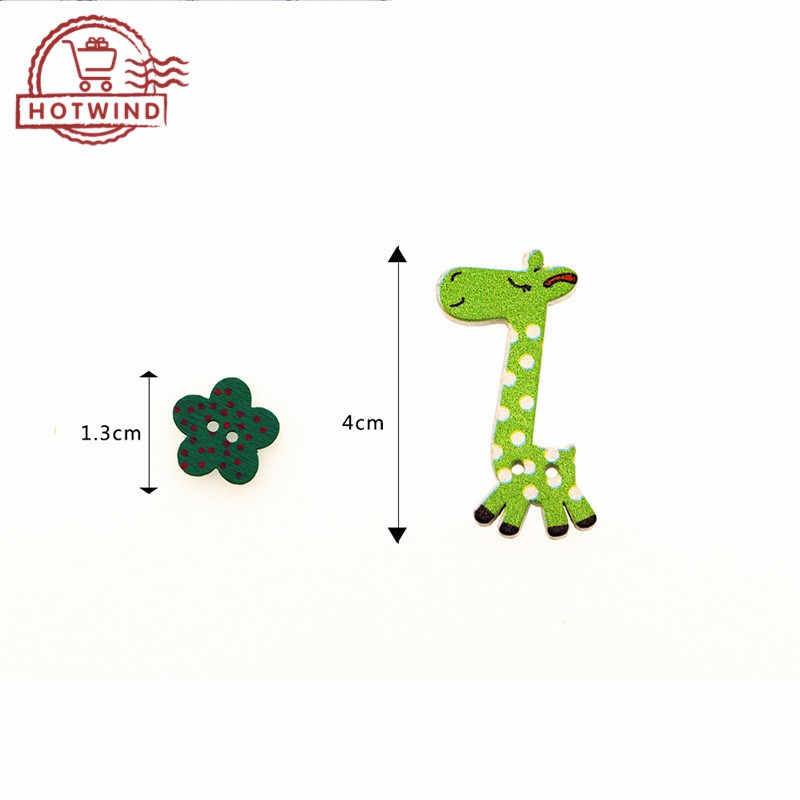 Set 50 nút gỗ 2 lỗ hình động vật hoạt hình dễ thương dùng làm đồ thủ công