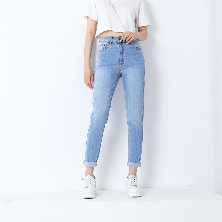 Quần jean nữ boyfriend baggy xước 9 tấc co giãn CT JEANS