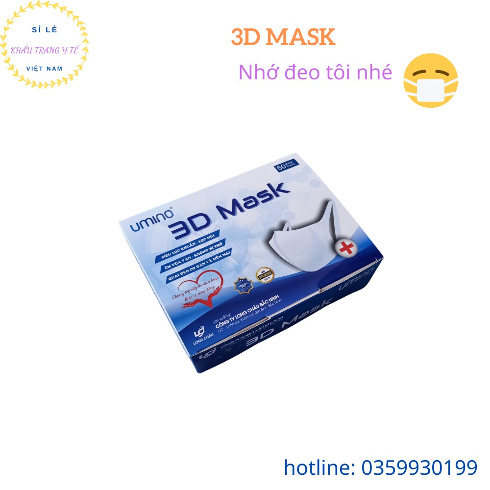 [UMINO MASK] Khẩu Trang Y Tế Khẩu Trang 3D Kháng Khuẩn Cao Cấp Hộp 50 Chiếc Màu Trắng