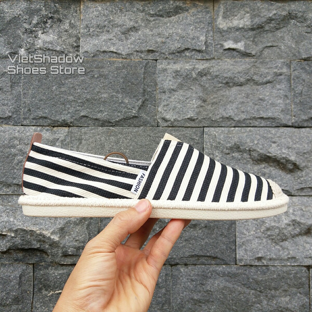 Slip on nam - Giày lười vải nam cao cấp - Vải thô sọc đen - Mã SP 2906 | BigBuy360 - bigbuy360.vn