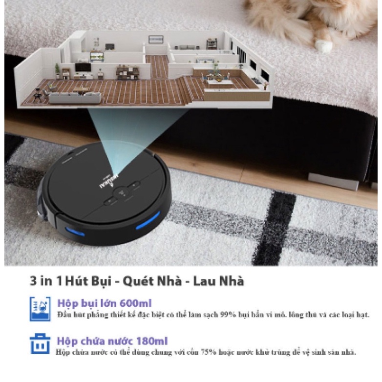 Robot Quét Và Lau Nhà Quét Sạch Lông Chó Mèo Hisukai D2