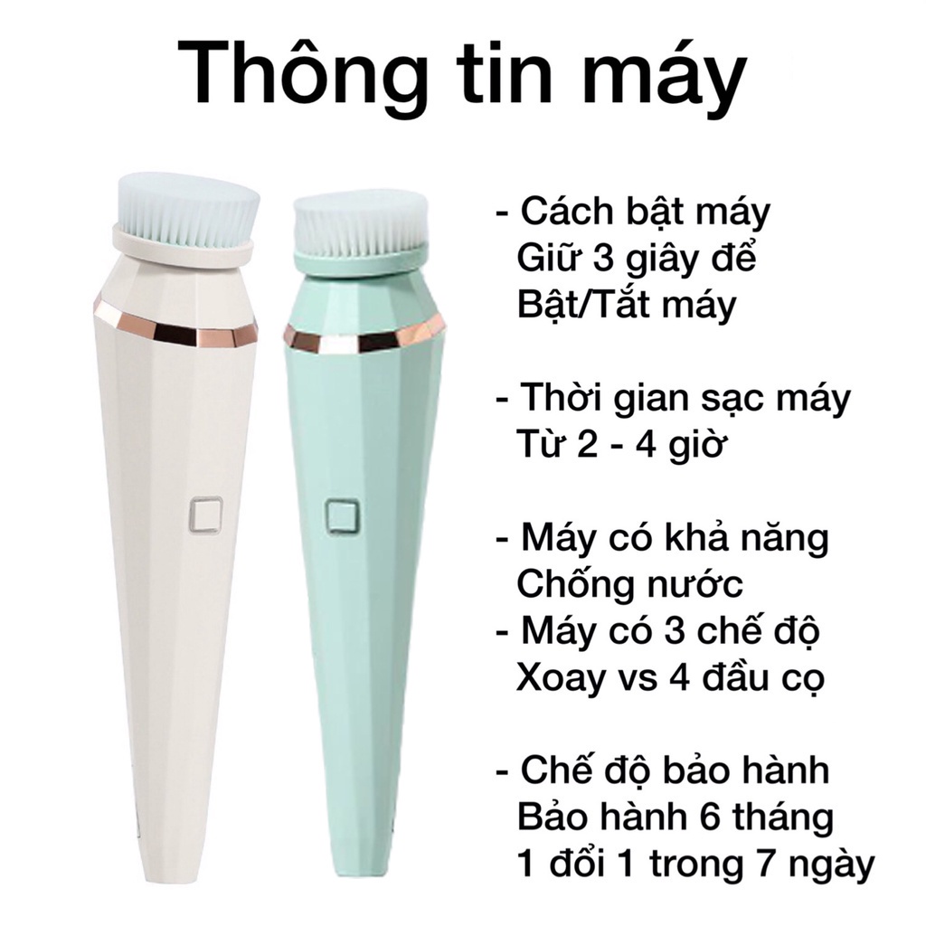 Máy Rửa Mặt Cầm Tay Facial Spa Chăm Sóc Mặt Massage Mặt Và Tẩy Trang Với 4 Đầu Cọ Tiện Lợi - Bảo Hành 12 Tháng