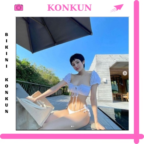 Sét bikini 2 mảnh màu trắng tay bồng phối chíp sexy KONKUN MS46 TRẮNG