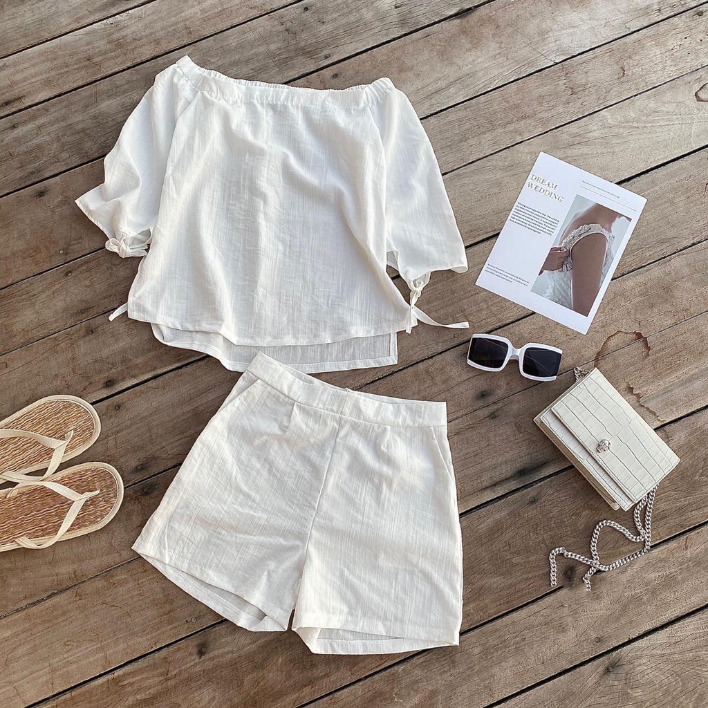 Set đũi trắng trễ vai siêu xinh kèm ảnh thật size S đến 3XL | BigBuy360 - bigbuy360.vn