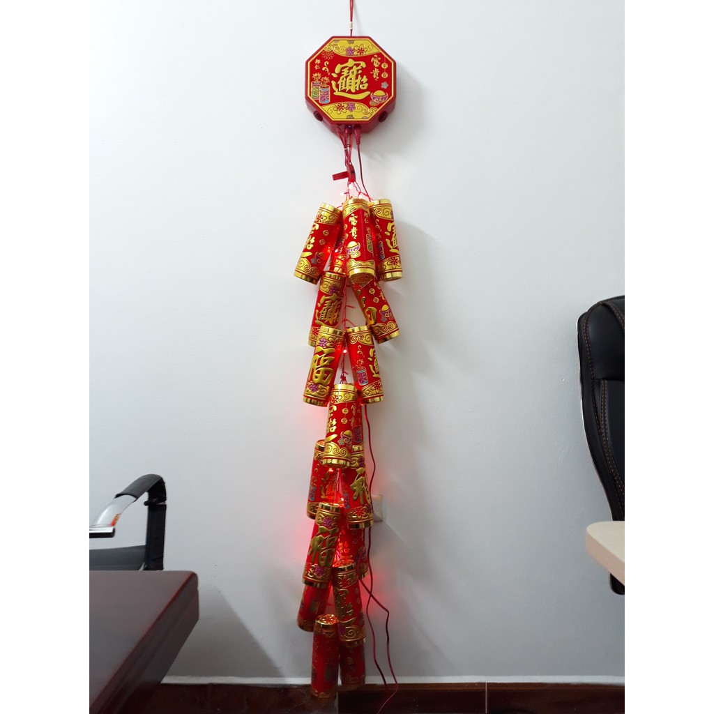 Dây pháo điện tử có đèn, âm thanh sống động, trang trí Tết (có điều khiển đi kèm)