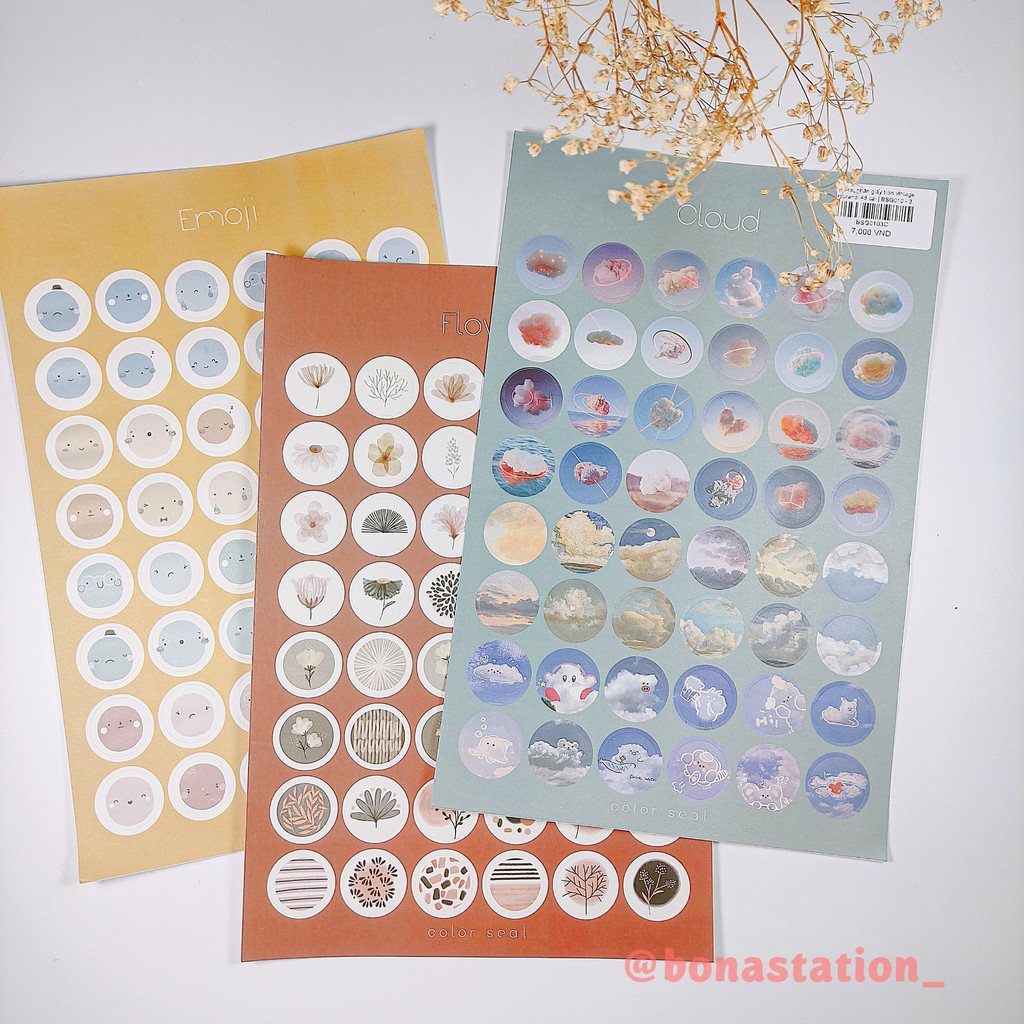 Sticker nhãn giấy tròn vintage morandi 48 cái | BSG010
