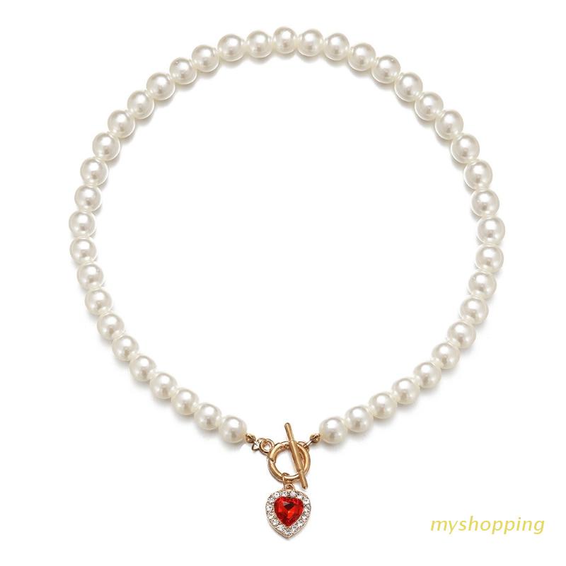Vòng cổ mặt trái tim đính ngọc trai lấp lánh cho nữ