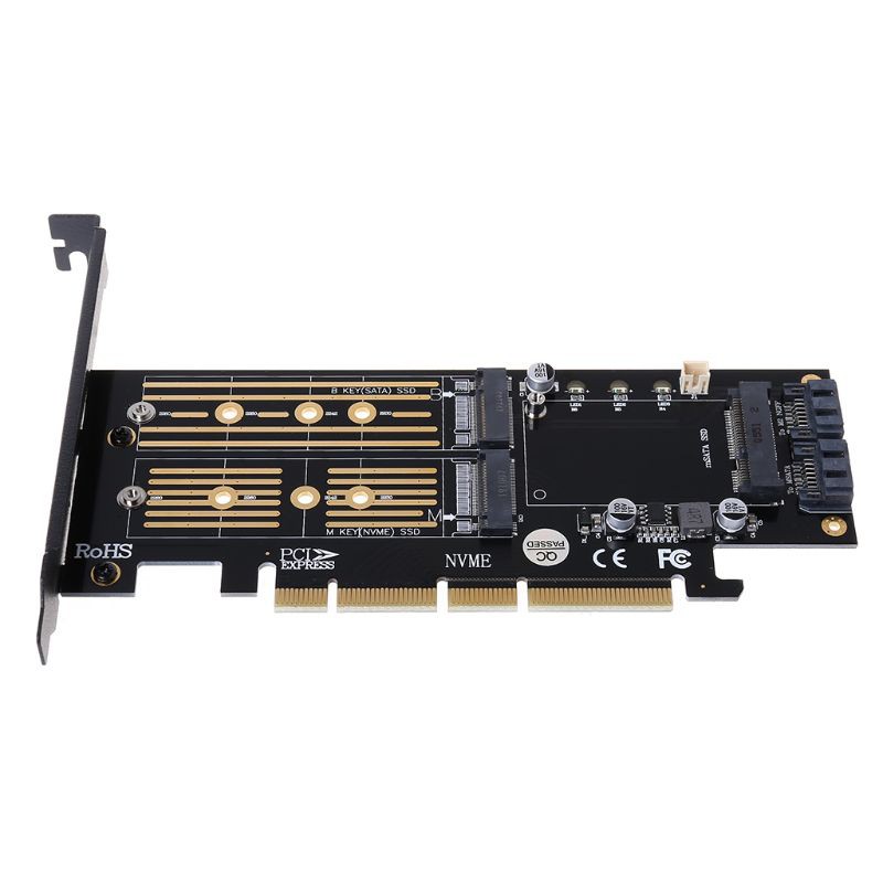 H.S.V✺PCI-E 3.0 X16 to M.2 SSD PCIE to M2 Adapter Raiser M Key B Key mSATA 2 x 7Pin SATA Port NVME M2 SSD AHCI mSATA 3 in 1 Riser Card