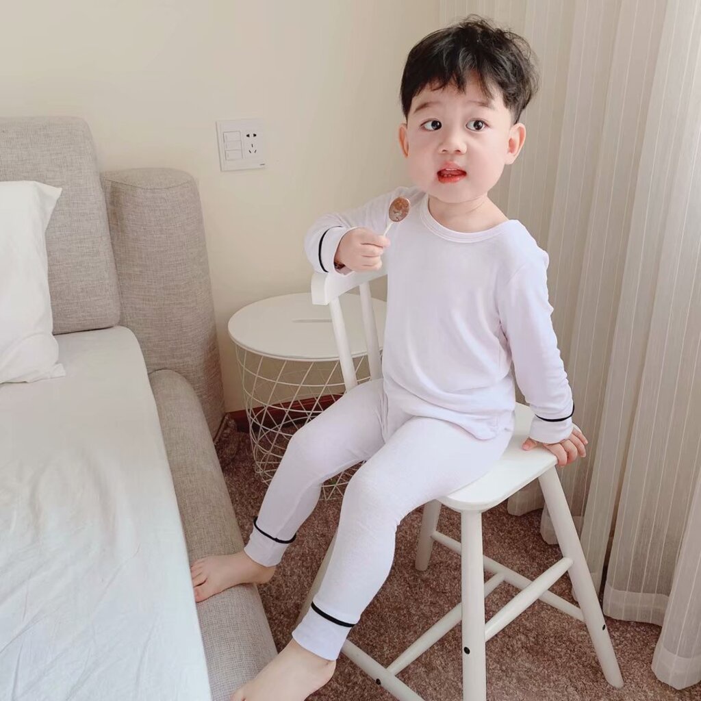 Bộ Thu Đông Bé Trai xuất xin, áo thun trơn dài tay cho bé, áo cotton cho bé từ 6-17kg Tiny Kids