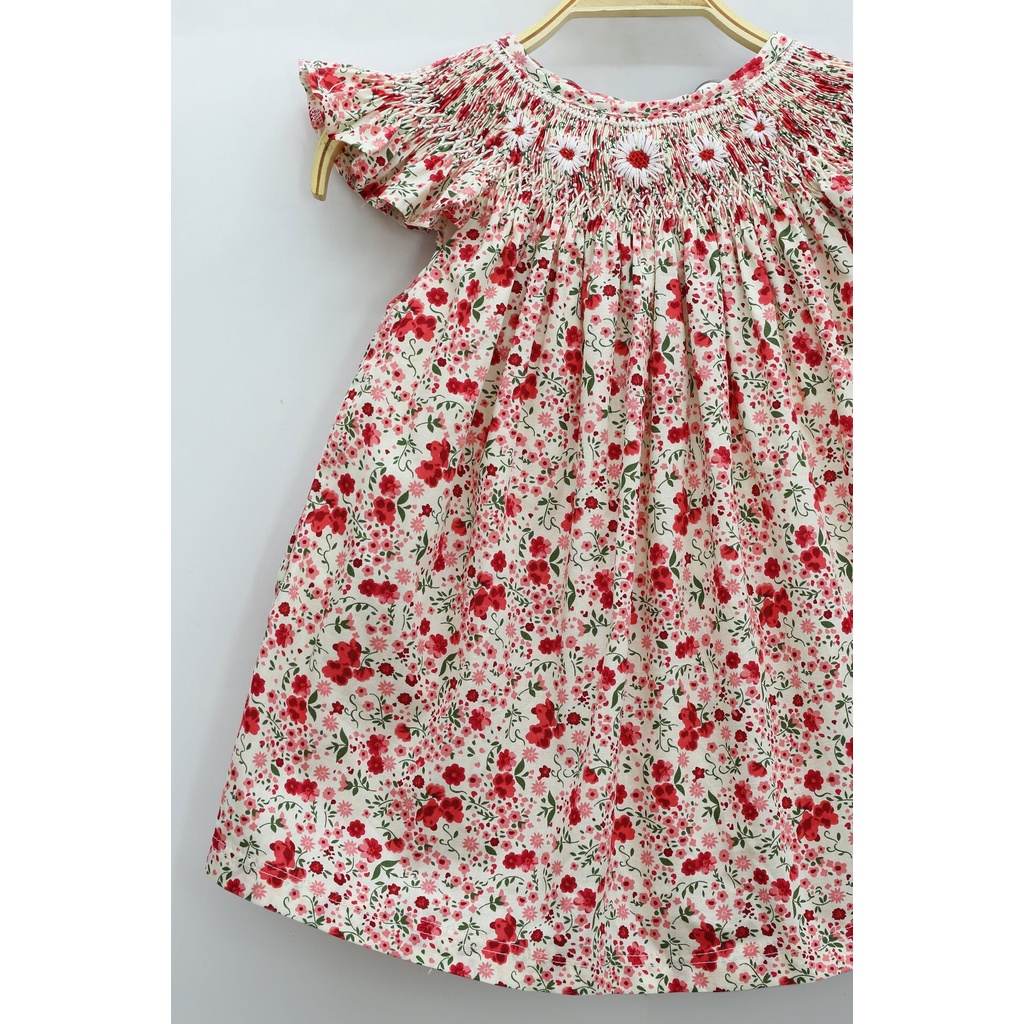 Váy Đầm Cho Bé Gái, Đầm Smock Thêu Tay Kiểu Cánh Tiên Họa Tiết Hoa Cúc Bánh Bèo Dễ Thương Size 1 Tuổi -10 Tuổi
