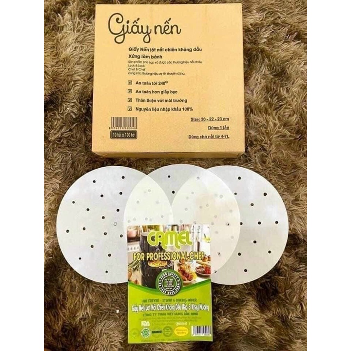 Gói 100 Tờ Giấy Nến Đục Lỗ Tròn Dùng Cho Nồi Chiên Không Dầu, Lót Xửng Hấp, Thấm Dầu Ăn Size 23cm