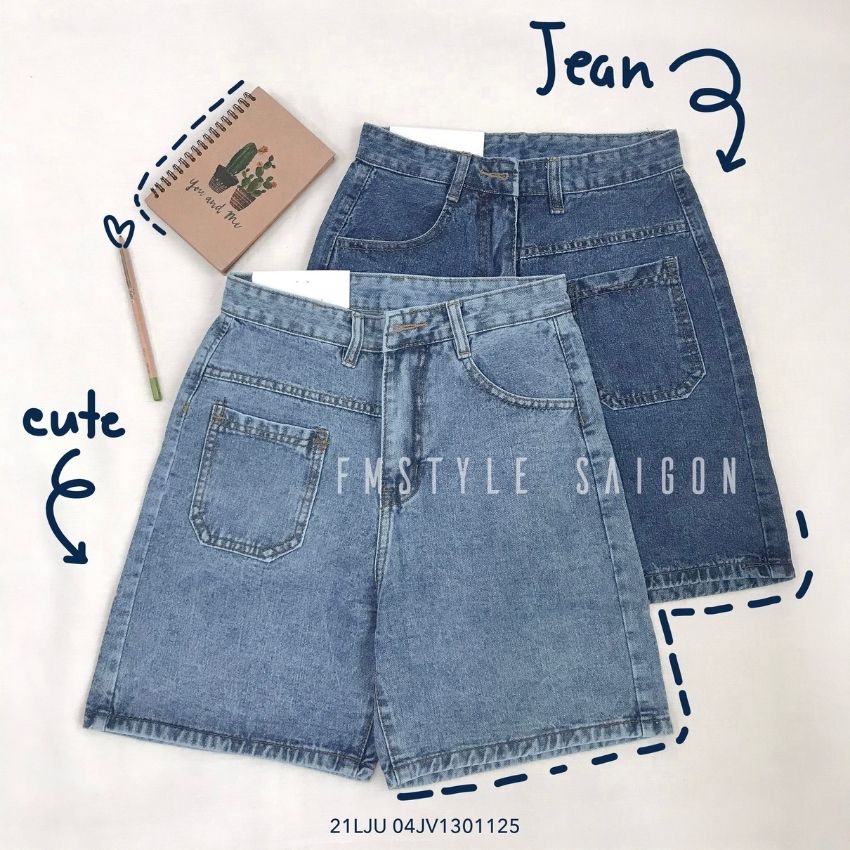 Quần jean ngố lửng nữ 1 túi trước VM STYLE trơn lưng cao form ống rộng (không co giãn) ulzzang 22LJU02JV2301KG