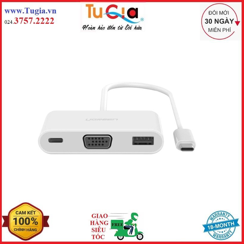 Dây chuyển Type C ra VGA + Hub, Ugreen cái 30376 Hàng chính hãng