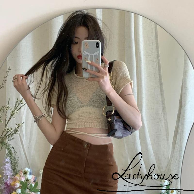 Áo Thun Crop Top Tay Ngắn Cổ Tròn Màu Trơn Thời Trang Dành Cho Nữ