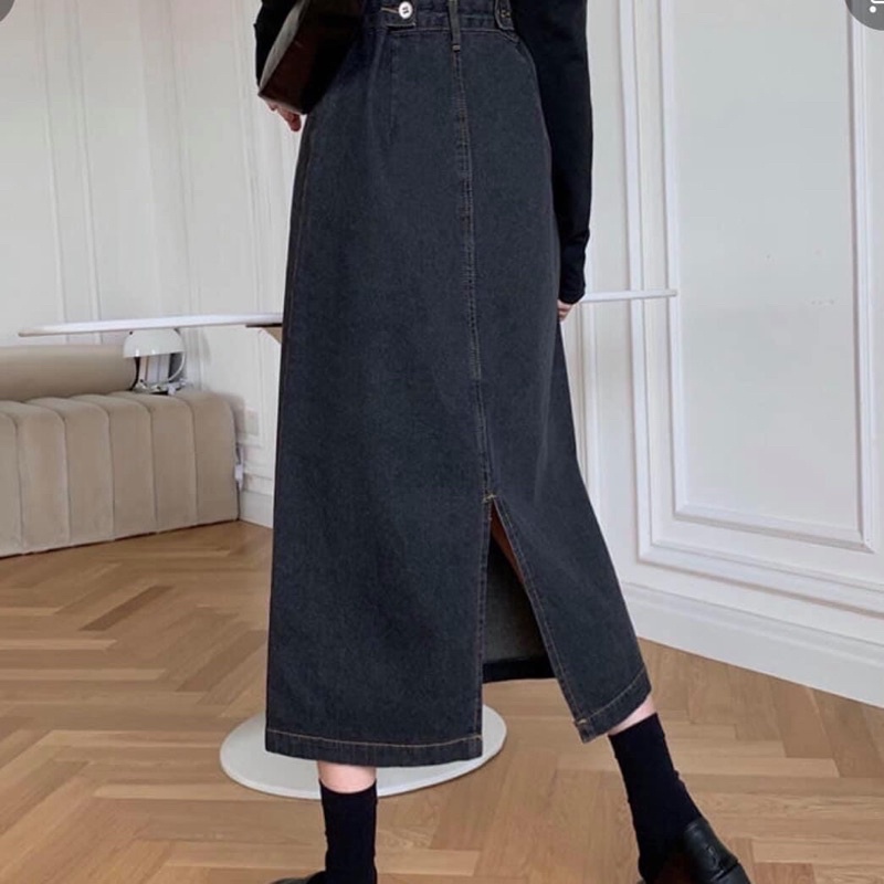 Chân váy chữ A dáng dài xẻ tà sau