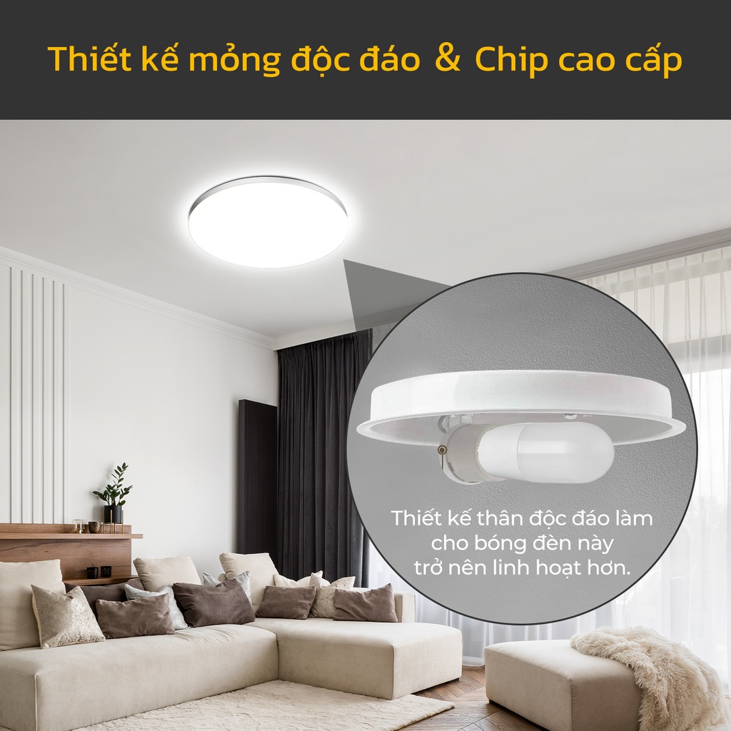 Đèn ống led âm trần Hyderson E27 5w 7w 9w 6500k tiết kiệm năng lượng với ánh sáng ấm áp