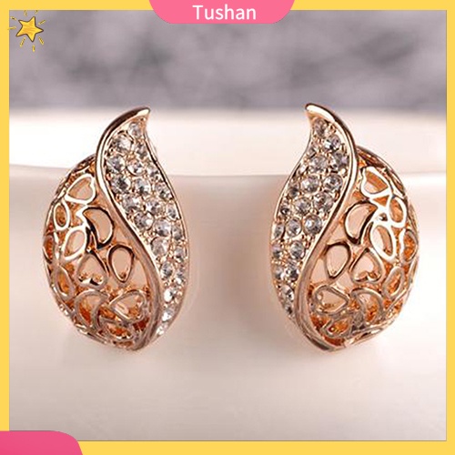 Đôi khuyên tai hình chiếc lá đính đá thời trang cho nữ