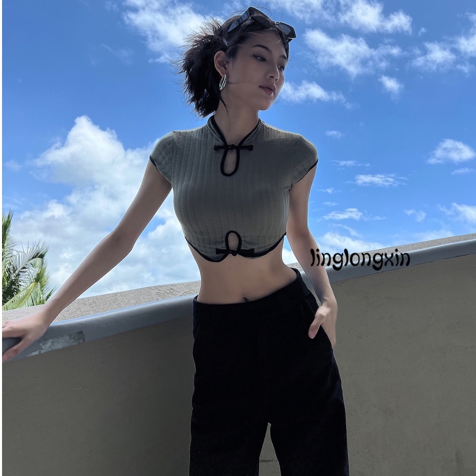 ✦OL❥Women´s Crop Tops, Round Neck Short Sleeve Hollow Out Pullover Slim Fitted Shirt for Young Ladies