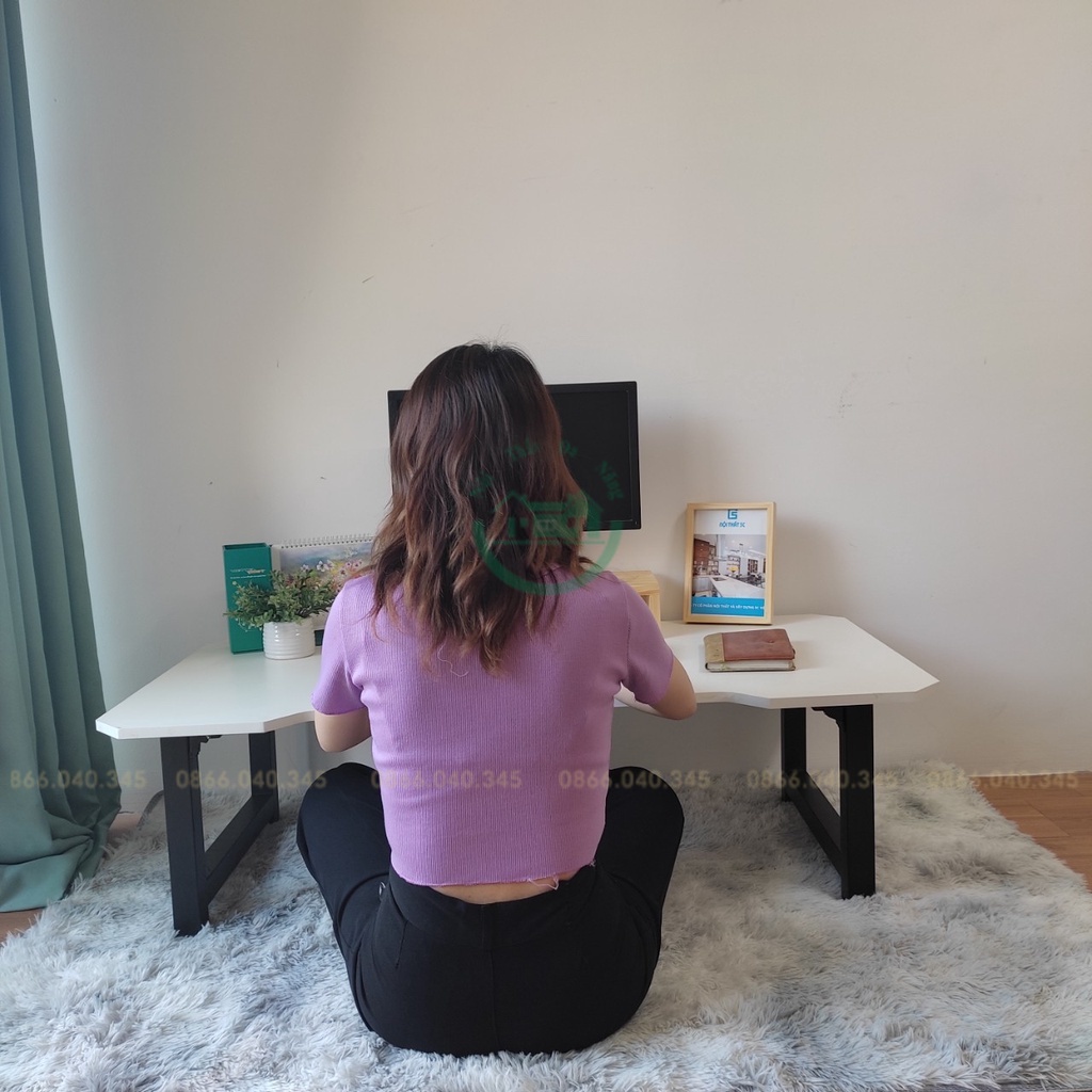 Bàn làm việc gaming gấp gọn học tập ngồi bệt, Bàn gaming gấp thấp kích thước lớn chân sắt chữ U phủ sơn tĩnh điện