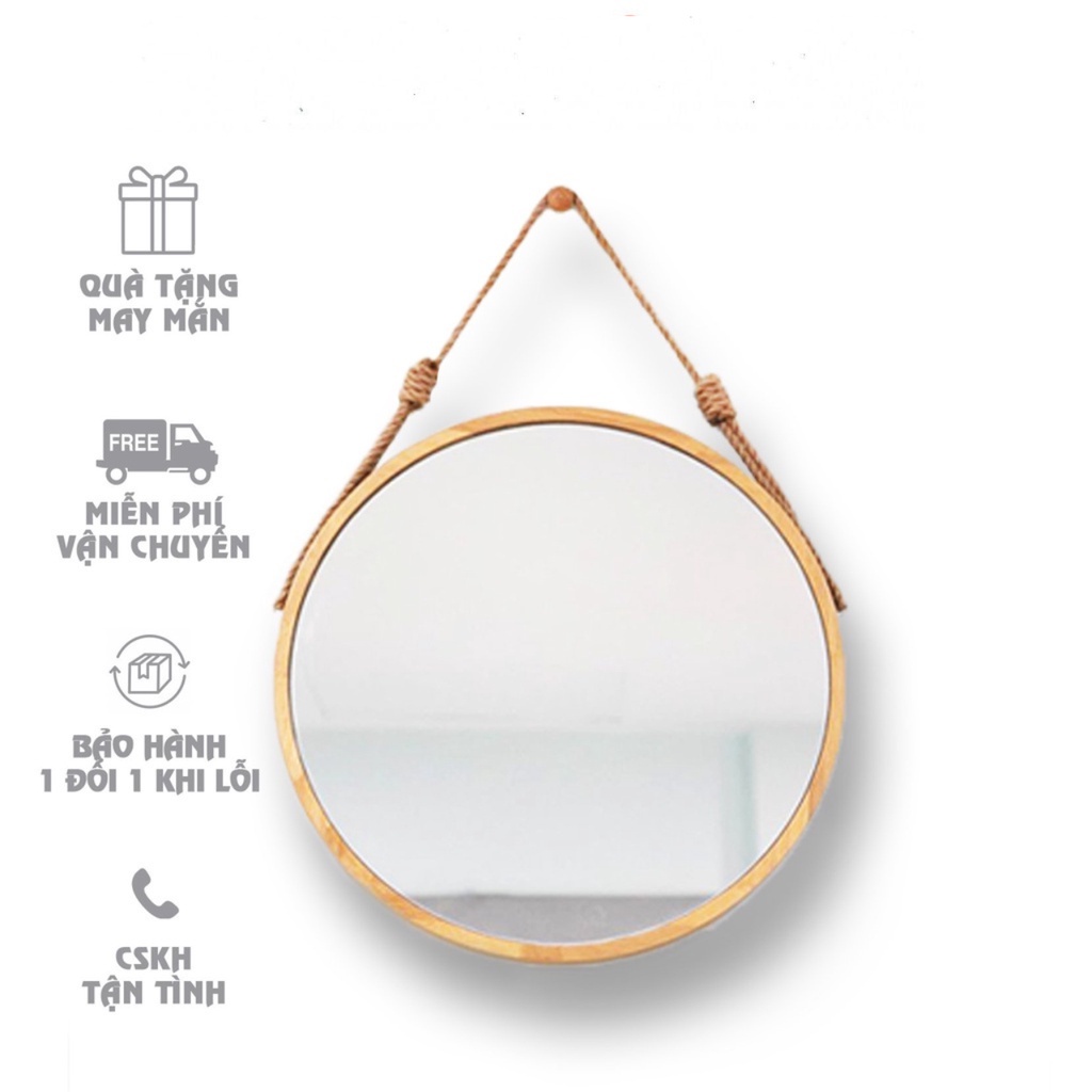 Gương Tròn Treo Tường viền gỗ cao cấp DECO