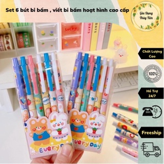 Set 6 bút bi bấm , viết bi bấm hoạt hình cao cấp