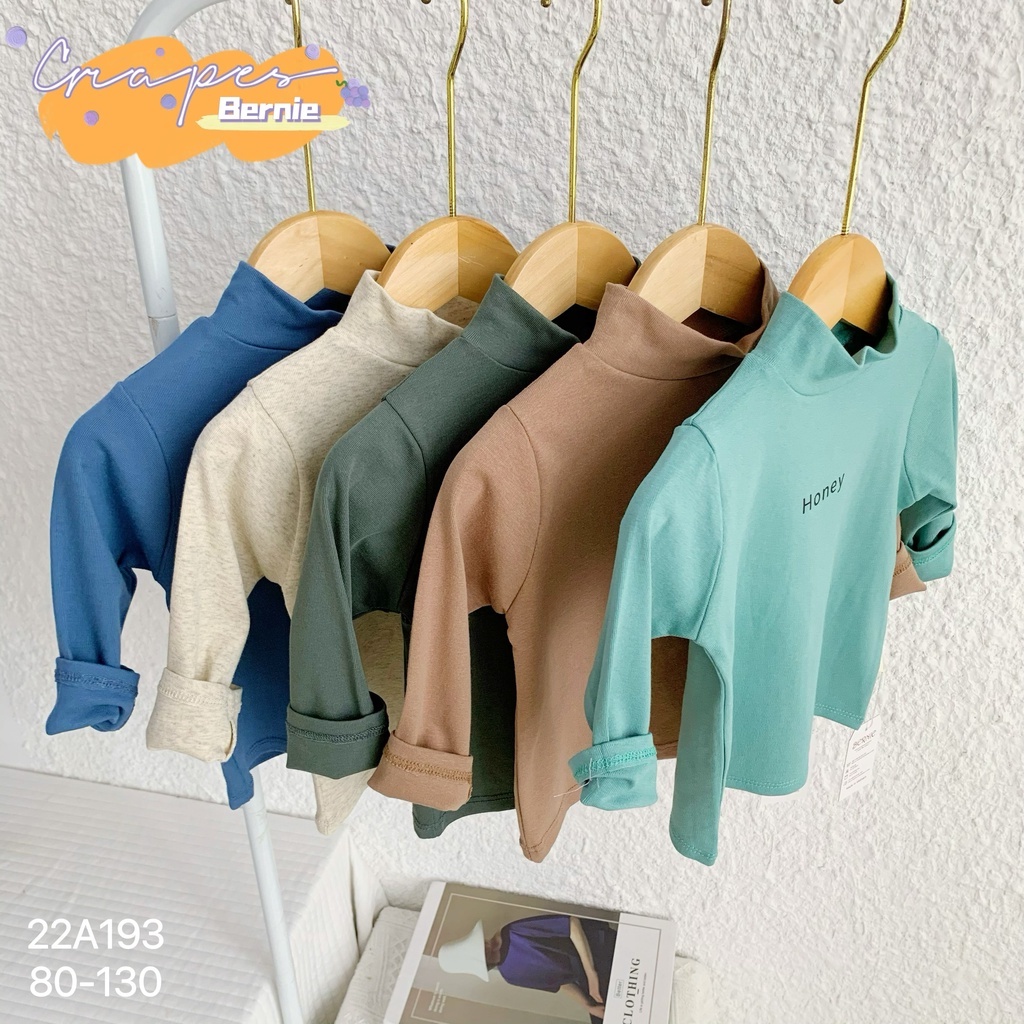 Áo cổ lọ tay dài unisex cho bé, áo cổ 3p cao cổ giữ ấm trơn màu basic dễ mặc Bernie (bảng bé trai)
