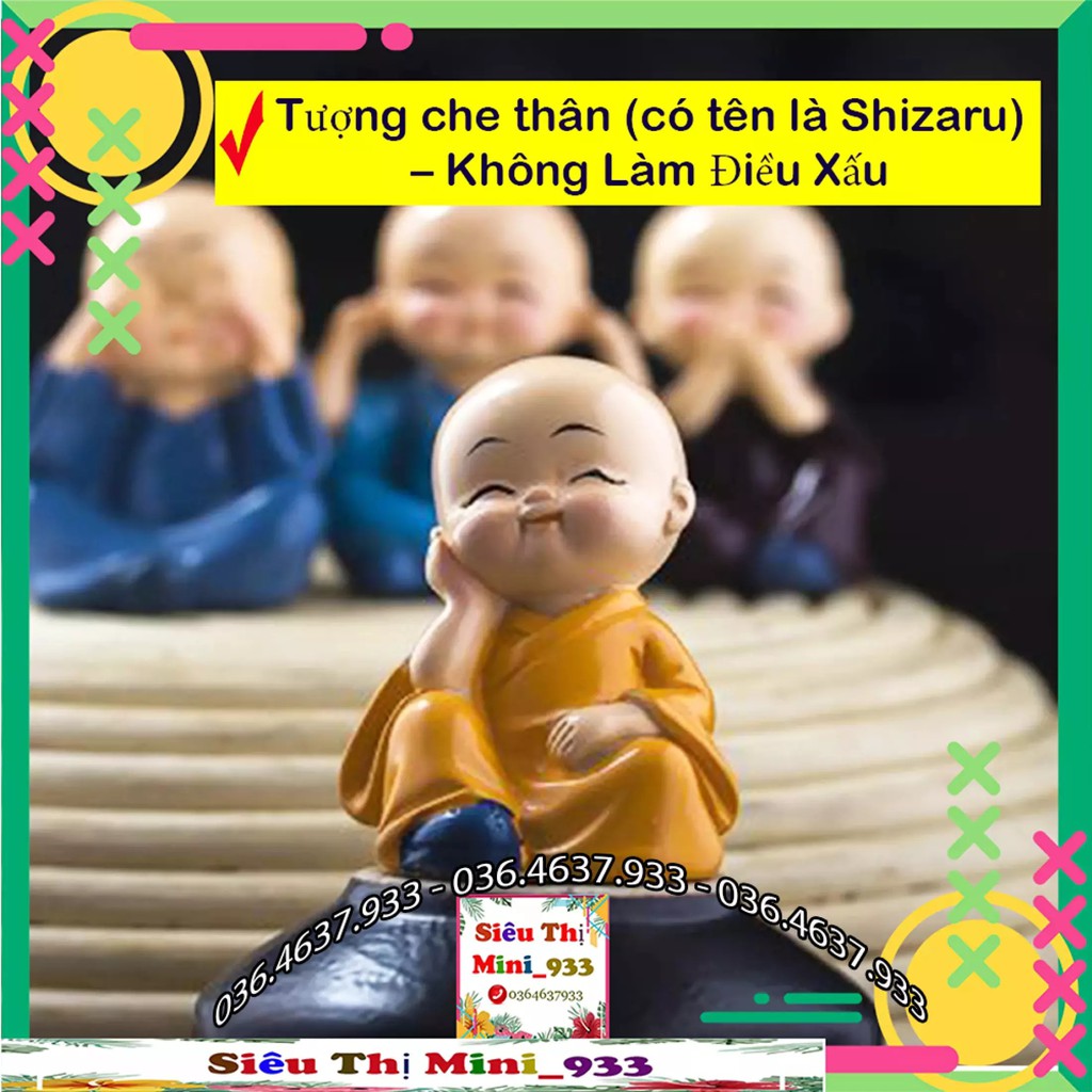 Bộ tượng 4 chú tiểu Tứ Không mini tượng trang trí cute để bàn, làm tiểu cảnh hòn non bộ trưng phòng khách để táp lô