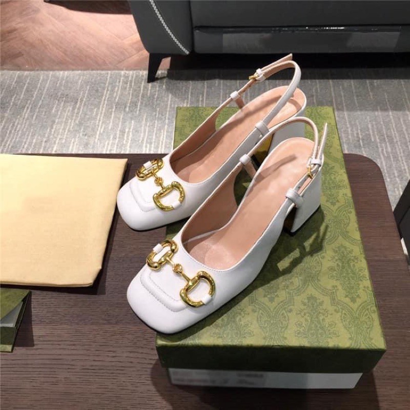 Sandal mũi vuông da mềm khoá sắt cao cấp gót 6p (loại 1)