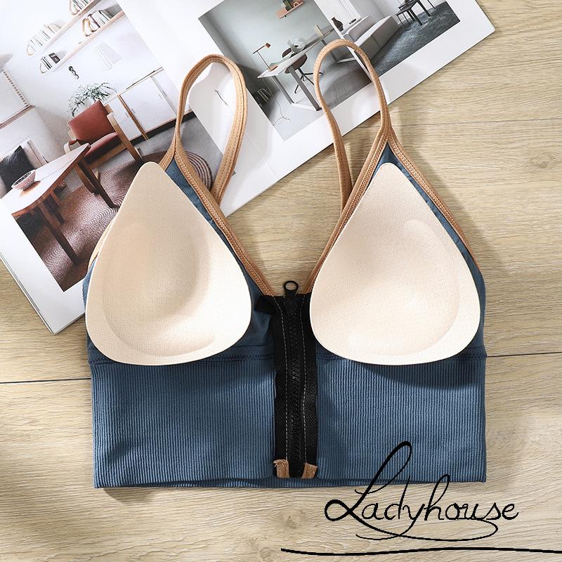 Áo Bra Croptop Không Tay Màu Sắc Trơn Thiết Kế Hở Lưng Có Khóa Kéo Thời Trang Quyến Rũ Cho Nữ