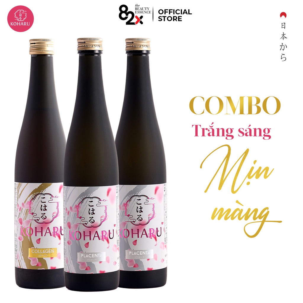 Nước Uống Collagen 82X, Combo 3 Chai Koharu: Collagen & 2 Placenta, Da Đẹp Chuẩn Nữ Thần(1500ml/3Chai)