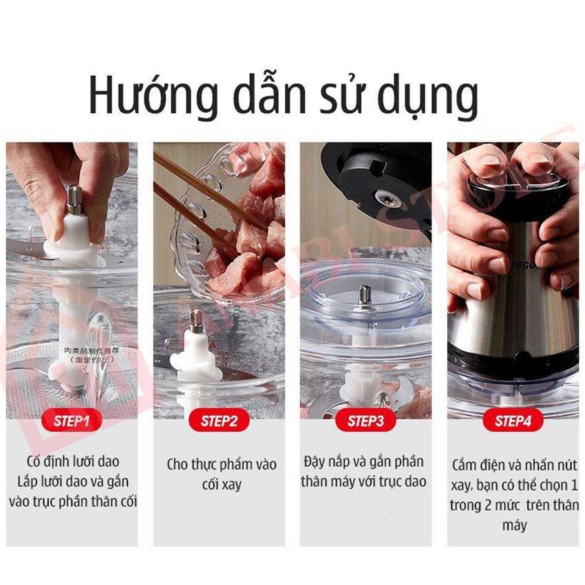 Máy Xay Thịt Đa Năng Cối Inox ANABI - 4 Lưỡi Dao Thép Không Gỉ,Say Sinh Tố Thịt, Cá, Rau Củ Hoa Quả (CHẤT LƯỢNG CAO)