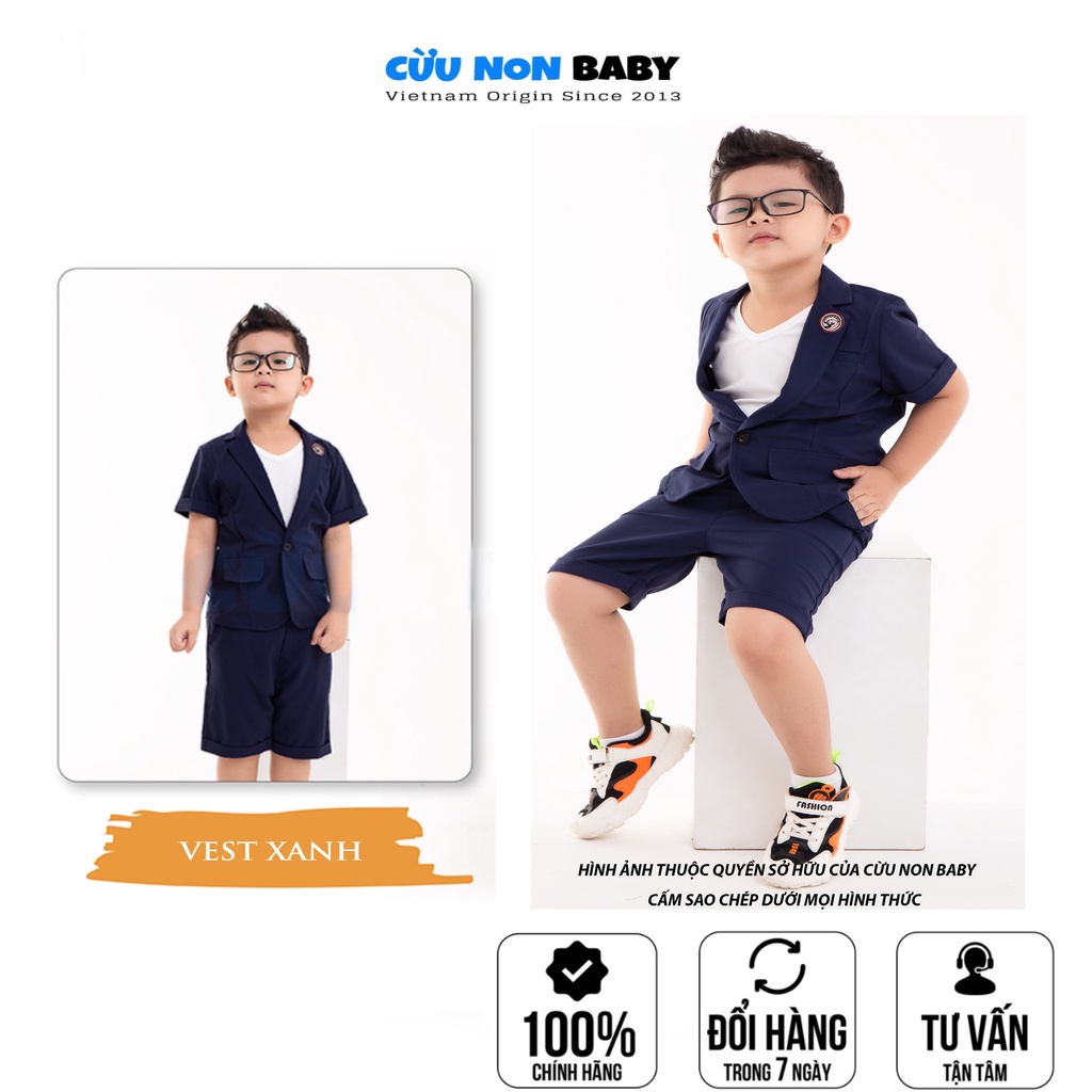 Bộ Vest Ghile Bé Trai Công Tử Bạc Liêu Sang Chảnh + Tặng kèm áo thun  - Màu Xanh Đen