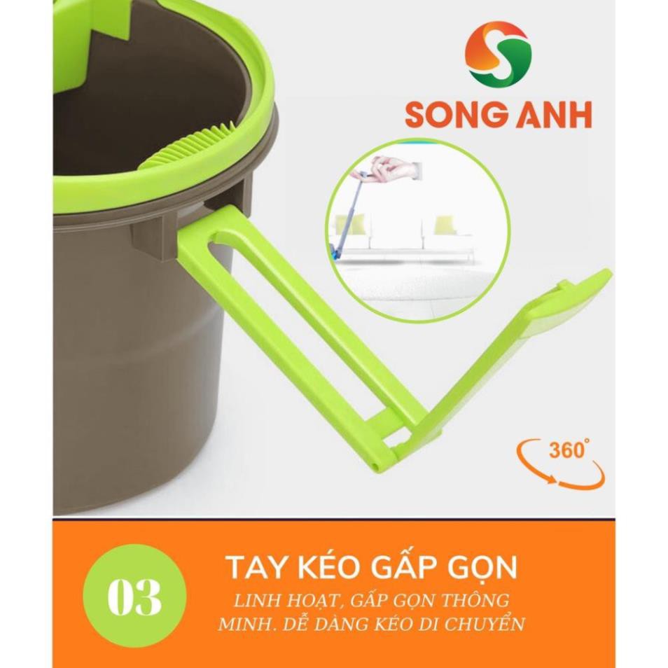 Bộ Cây Lau Nhà Xoay 360 Độ Kèm 2 Bông Lau Có Bánh Xe Di Chuyển Lồng Xoay INOX - SA39