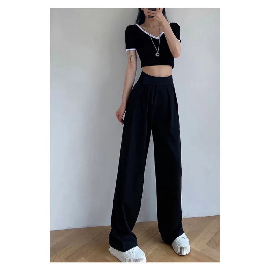 Quần Suông Cạp Cao Ống Rộng Baggy, Quần Culottes Dài Loe Dáng Đứng Xếp Ly Quảng Châu | WebRaoVat - webraovat.net.vn