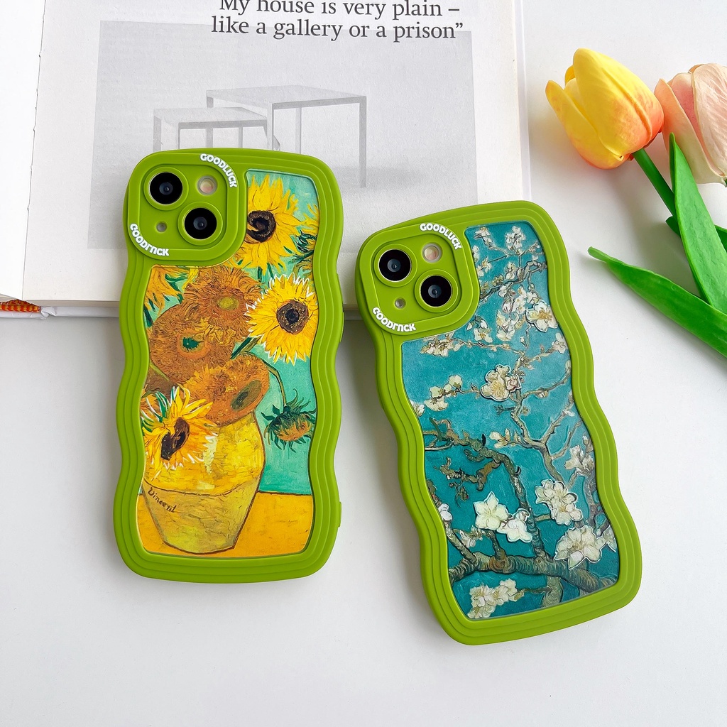 Ốp Điện Thoại Họa Tiết Gợn Sóng Màu Xanh Lá Cho iPhone14Pro 13Promax 11 12 13 11 12 13Promax 13Pro 14