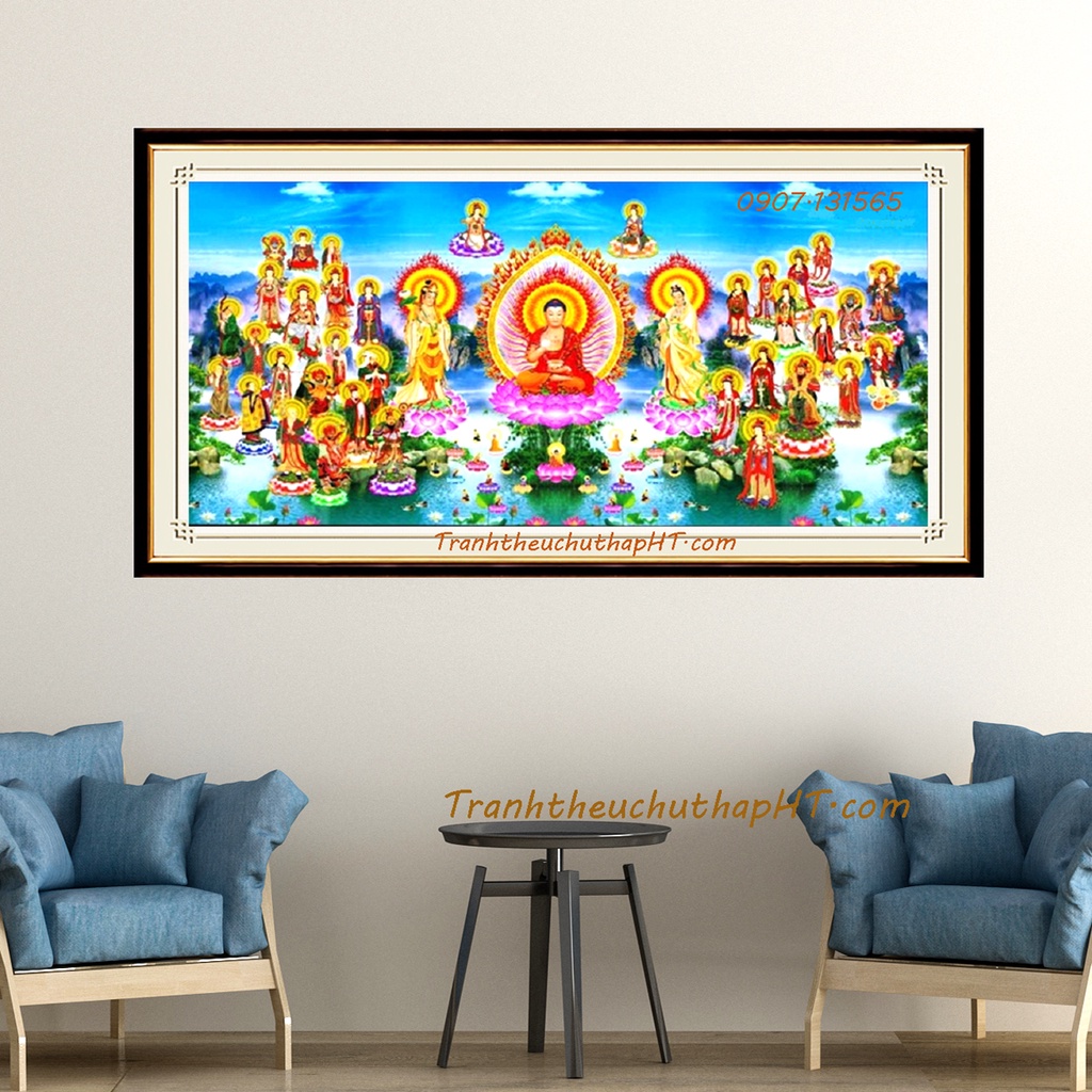 Tranh đính đá Tây Phương Cực Lạc Thánh Chúng VS479: 130*65cm - tự đính
