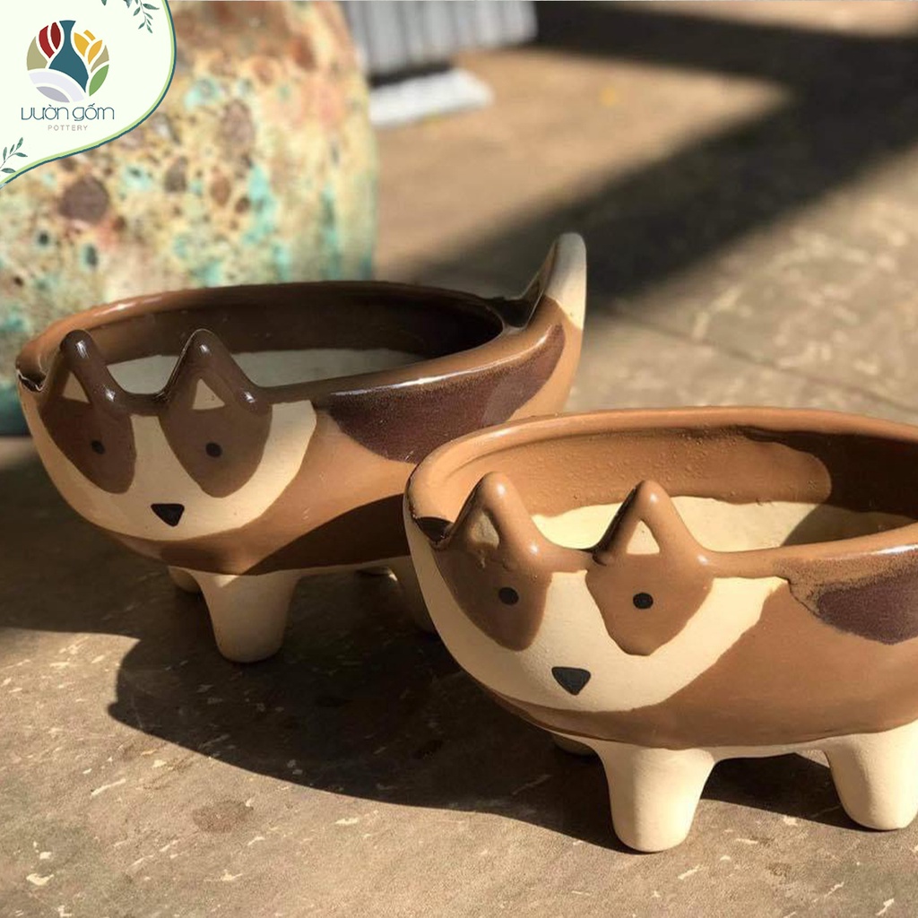 Chậu gốm sứ trồng cây hình chú chó decor trang trí tiểu cảnh Vườn Gốm - The Garden