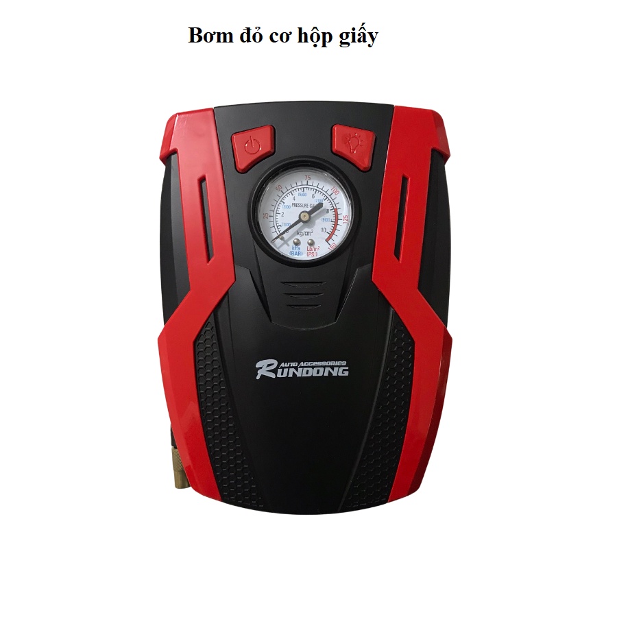 Máy bơm lốp xe Ô tô tăng áp 12V Mini điện tử Tự Ngắt Rundong AC.980F kết hợp bộ dụng cụ sửa xe đa năngg