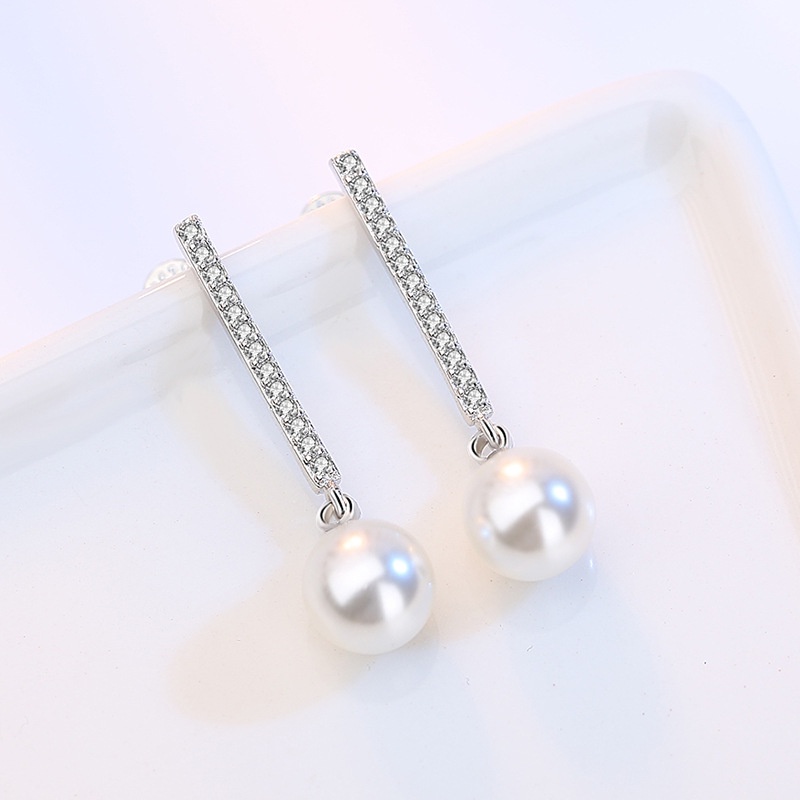 Bông Tai Bạc 925 Đính Ngọc Trai Zircon 00004 Thời Trang Cho Nữ