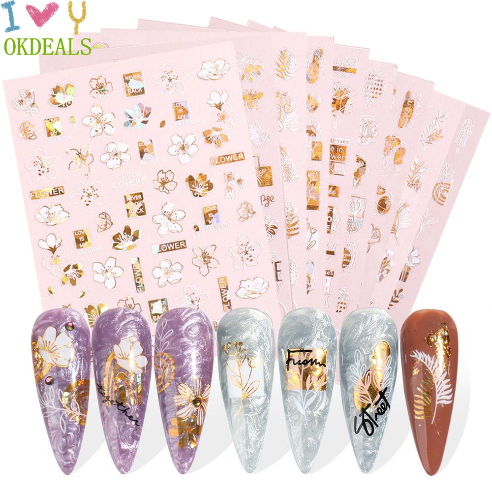 Miếng Dán Trang Trí Móng Tay Hình Hoa Lá 3D Nghệ Thuật|Trắng