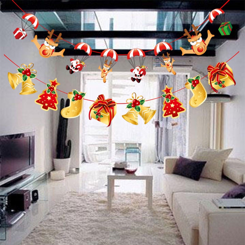 Dây treo cờ bằng giấy trang trí giáng sinh họa tiết hoạt hình dễ thương cho các bữa tiệc tại nhà