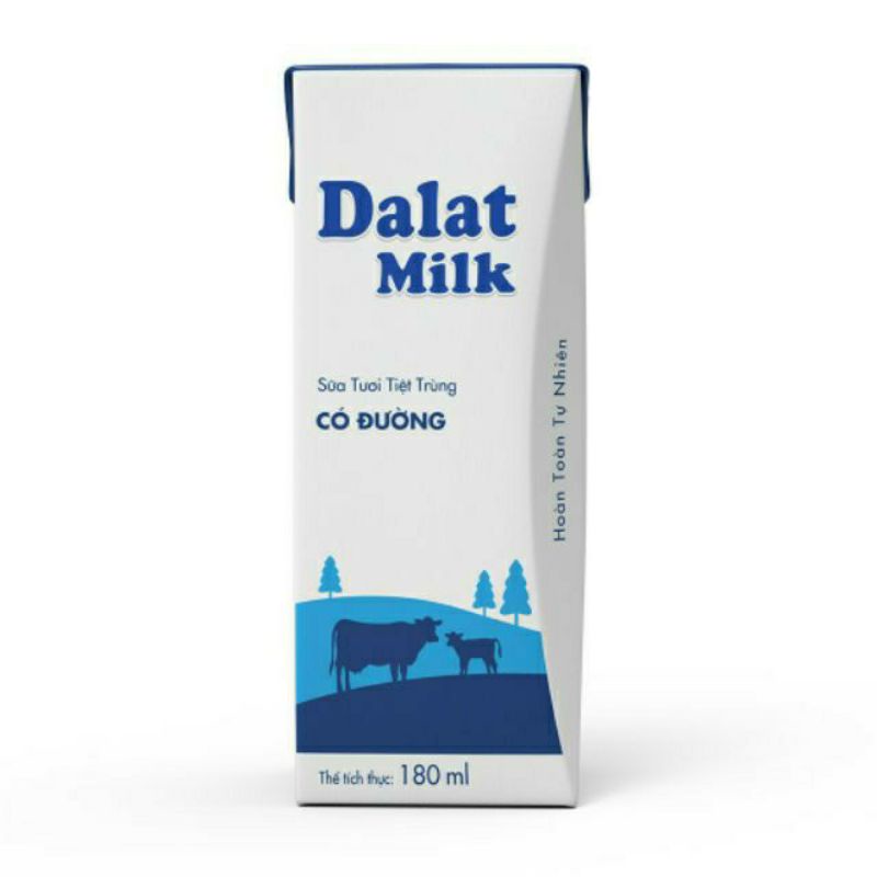 LỐC 4 HỘP SỮA TƯƠI TIỆT TRÙNG ĐÀ LẠT MILK 180ML CÓ ĐƯỜNG/ ÍT ĐƯỜNG/ KHÔNG ĐƯỜNG/ DALAT MILK(date 2022)