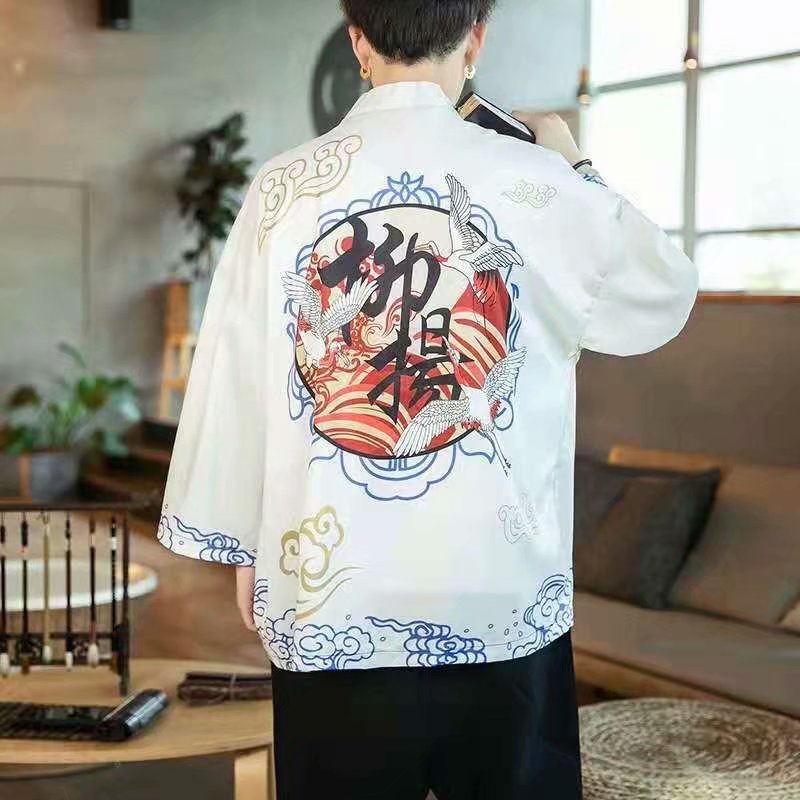 Áo Khoác Kimono Chống Nắng Dáng Rộng Họa Tiết Chim Hạc Phong Cách Retro Nhật Bản